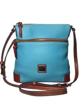 Dooney & Bourke Turquoise Pebbled Leather Crossbody with Brown Trim